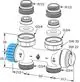 Schemazeichnung eines Durchgangsventils von IMI Hydronic Engineering mit verschiedenen Anschlüssen und Maßangaben für Installation und Montage.